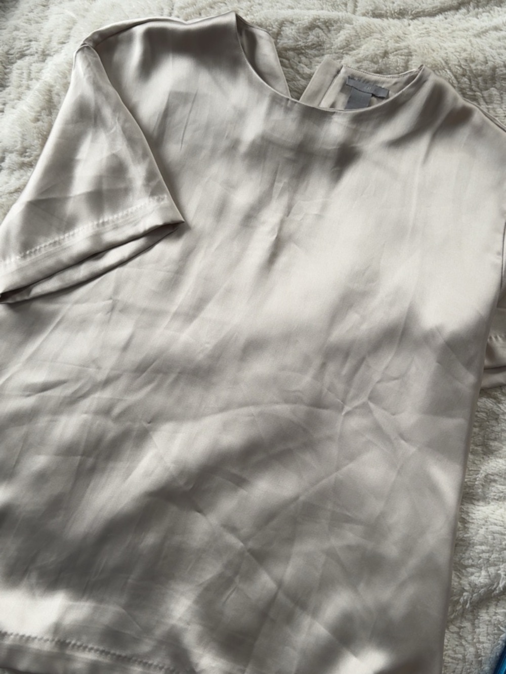 H&M Satin Crewneck Top in Light Beige